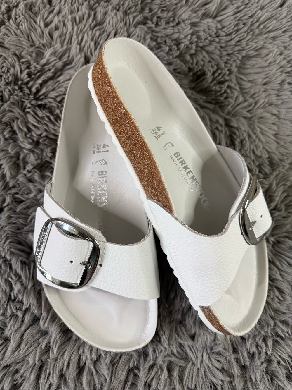 Birkenstock Madrid Big Buckle White Leather Sandals EU 41 US 10-10.5